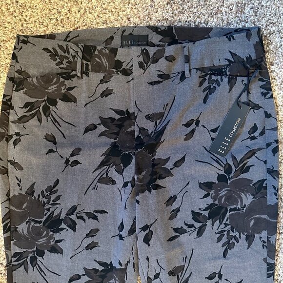 NWT Elle Collection Floral Gray & Black Pants/Slacks Women's Plus Size 16 - Picture 3 of 4